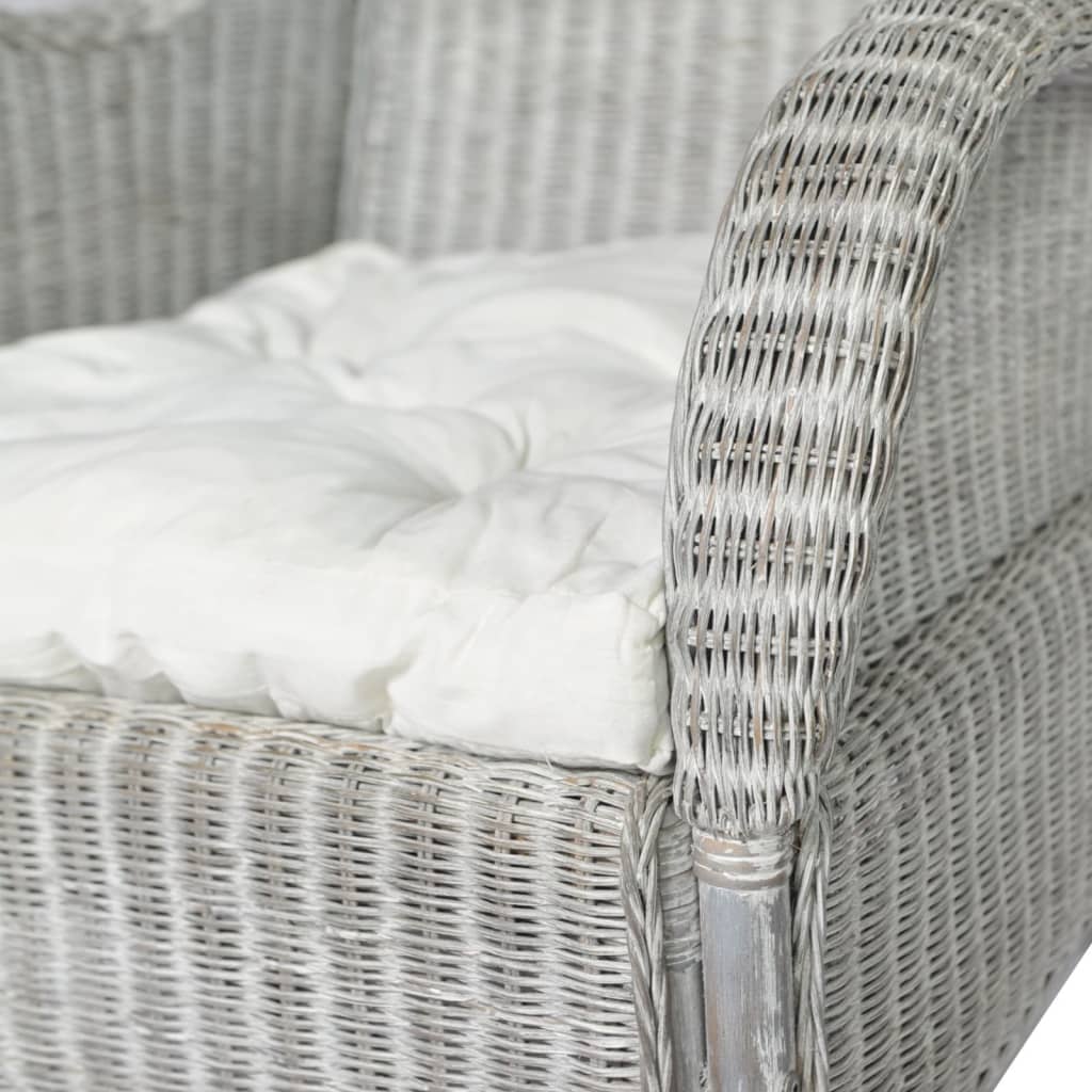 Stoel Met Kussen Natuurlijk Rattan En Linnen Grijs Fauteuil