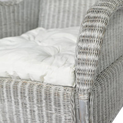 Stoel Met Kussen Natuurlijk Rattan En Linnen Grijs Fauteuil