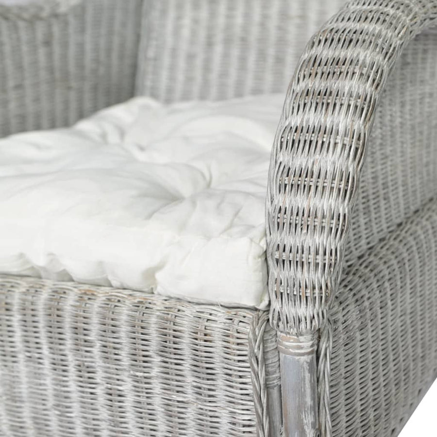 Stoel Met Kussen Natuurlijk Rattan En Linnen Grijs Fauteuil