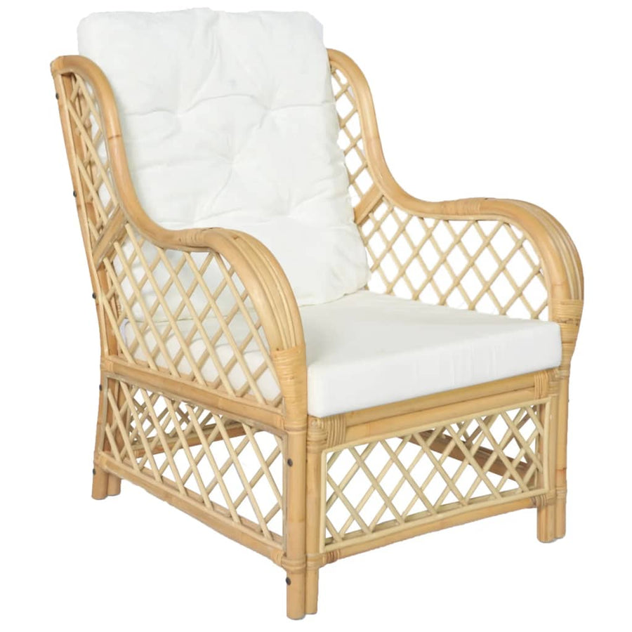 Stoel Met Kussen Natuurlijk Rattan En Linnen Bruin Fauteuil