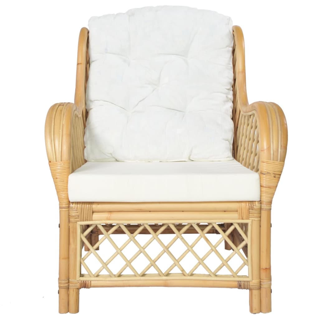 Stoel Met Kussen Natuurlijk Rattan En Linnen Bruin Fauteuil
