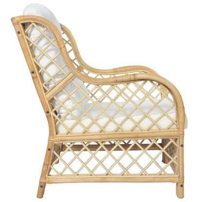 Stoel Met Kussen Natuurlijk Rattan En Linnen Bruin Fauteuil