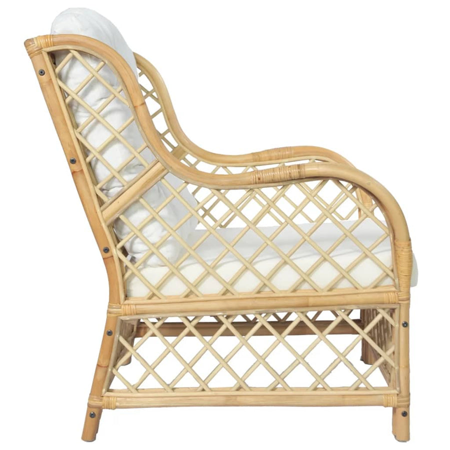 Stoel Met Kussen Natuurlijk Rattan En Linnen Bruin Fauteuil