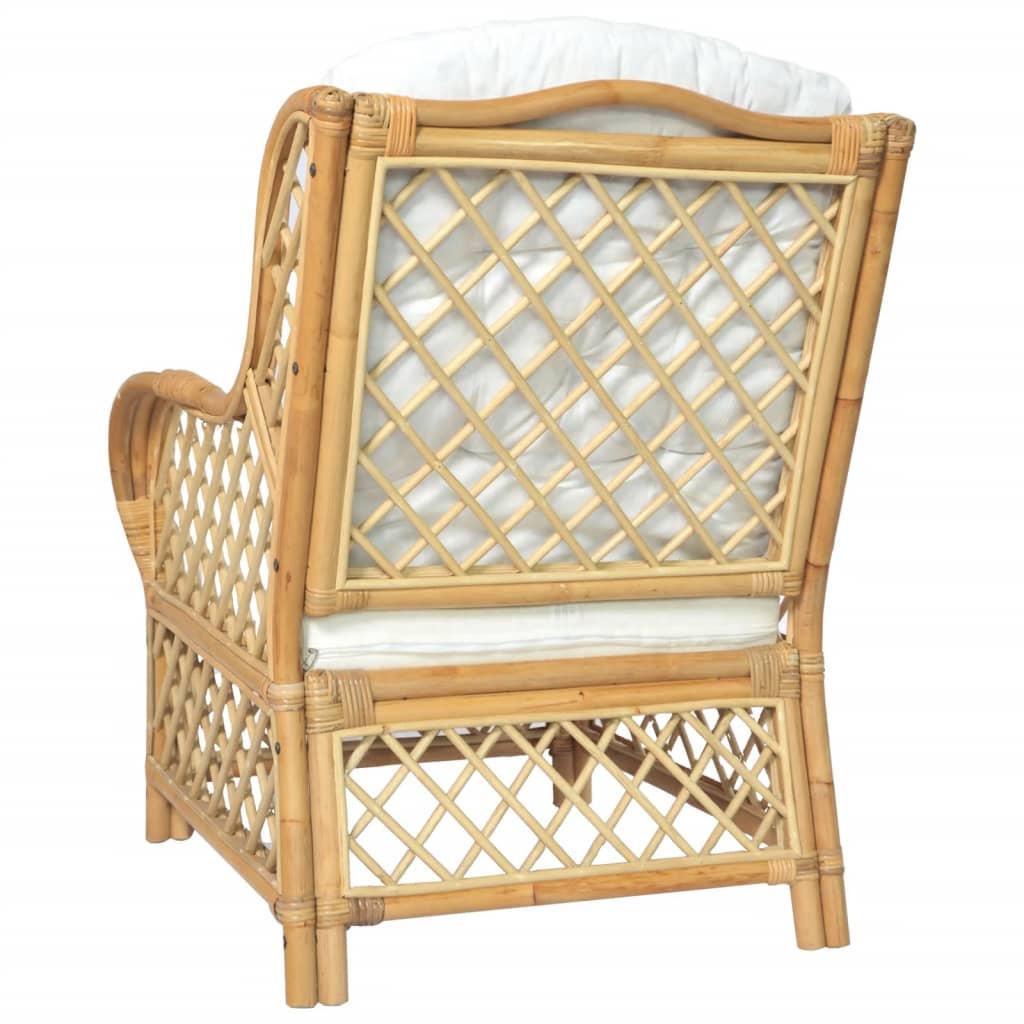 Stoel Met Kussen Natuurlijk Rattan En Linnen Bruin Fauteuil