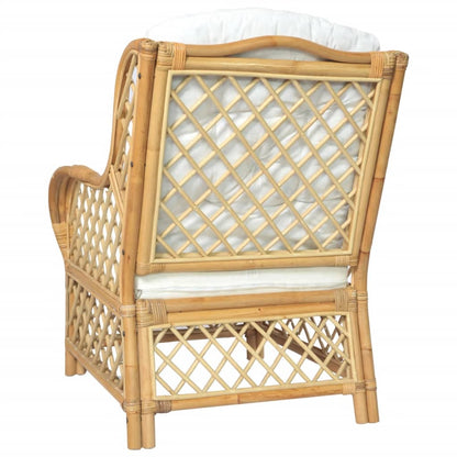Stoel Met Kussen Natuurlijk Rattan En Linnen Bruin Fauteuil