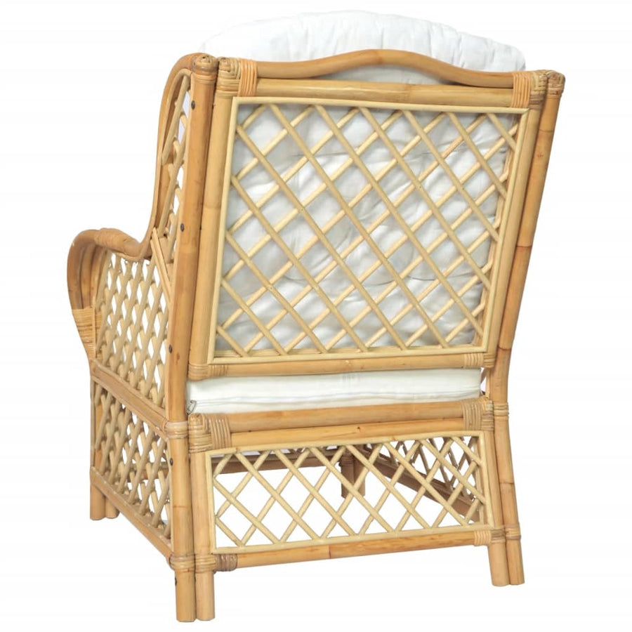 Stoel Met Kussen Natuurlijk Rattan En Linnen Bruin Fauteuil
