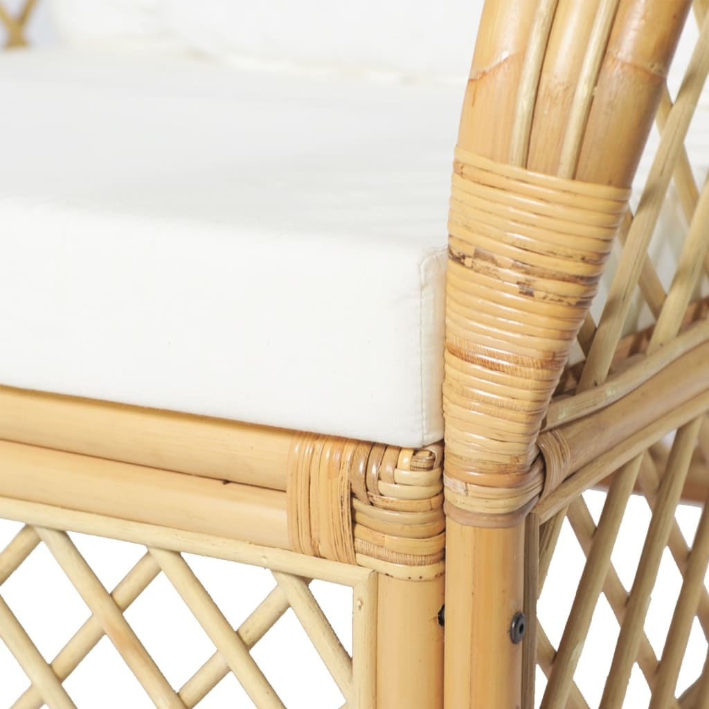 Stoel Met Kussen Natuurlijk Rattan En Linnen Bruin Fauteuil