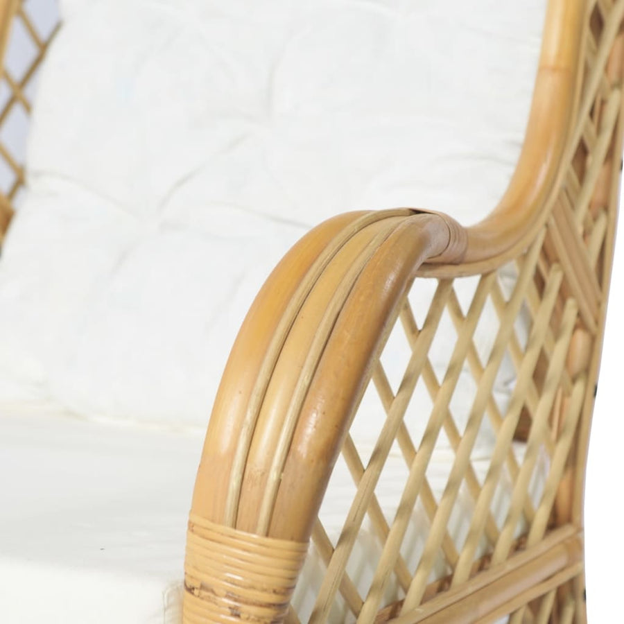 Stoel Met Kussen Natuurlijk Rattan En Linnen Bruin Fauteuil
