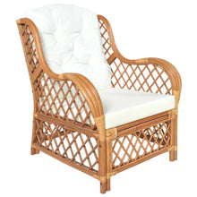 Stoel Met Kussen Natuurlijk Rattan En Linnen Lichtbruin Fauteuil