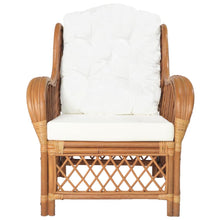 Stoel Met Kussen Natuurlijk Rattan En Linnen Lichtbruin Fauteuil