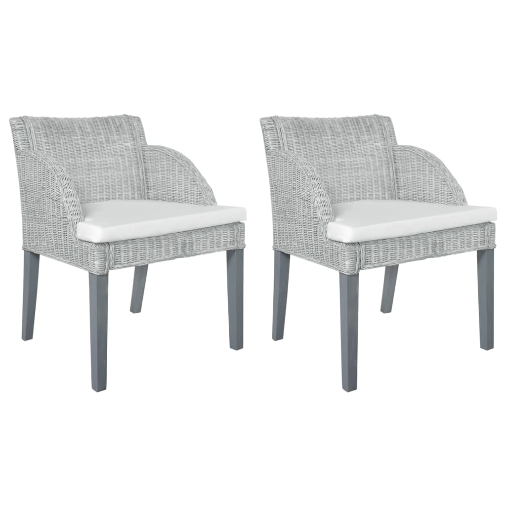 Eetkamerstoelen Met Kussens Natuurlijk Rattan 2 Grijs