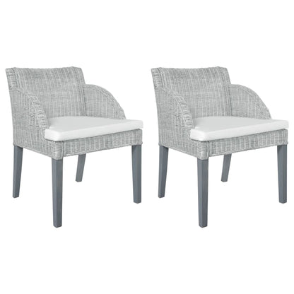 Eetkamerstoelen Met Kussens Natuurlijk Rattan 2 Grijs