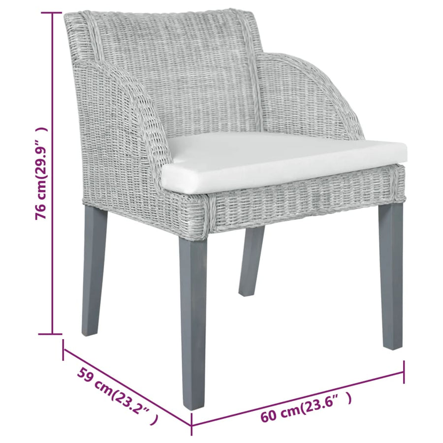 Eetkamerstoelen Met Kussens Natuurlijk Rattan 2 Grijs