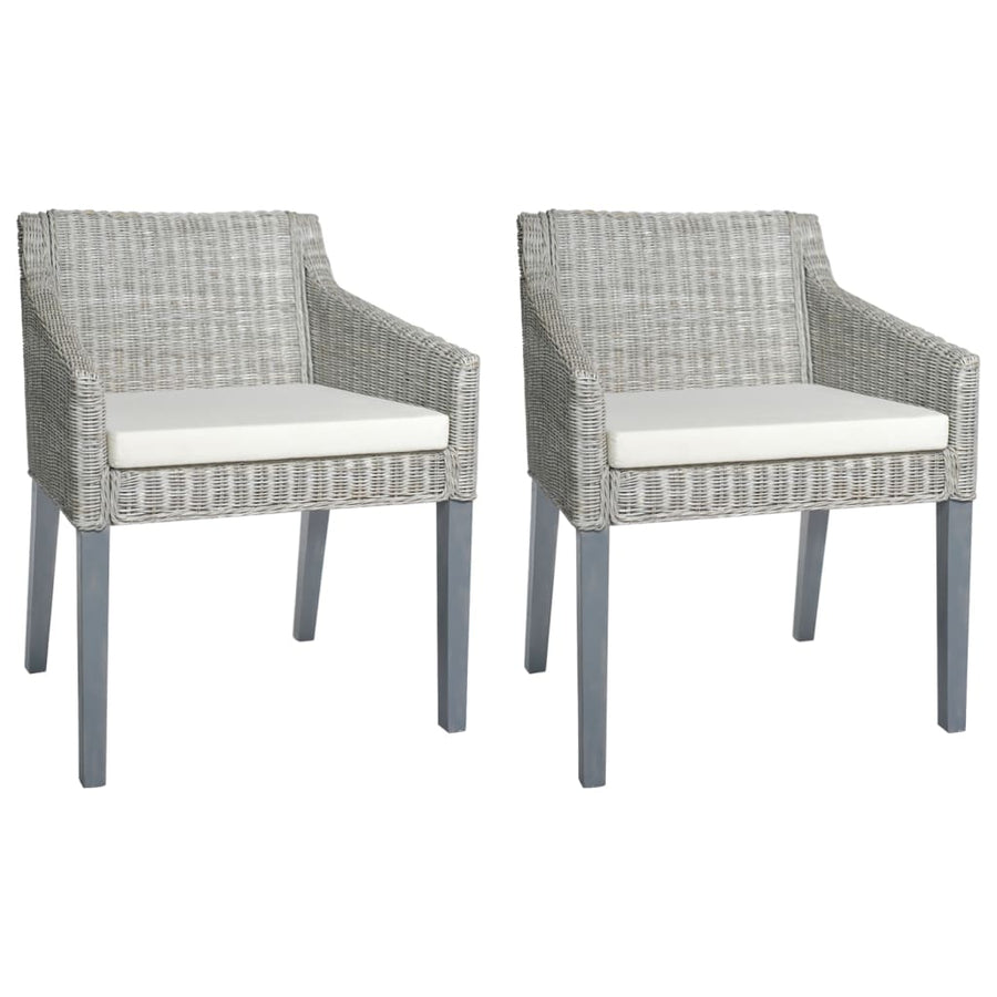 Eetkamerstoelen Met Kussens Natuurlijk Rattan 2 Grijs