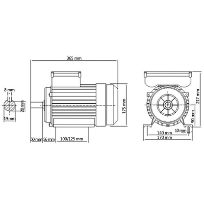 Elektromotor 1 fase 2,2 kW/3 pk 2-polig 2800 rpm aluminium 220 v 2.2 kw