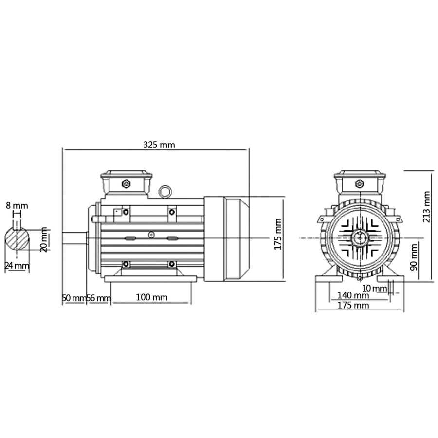Elektromotor 3 fase 1,5 kW/2 pk 2-polig 2840 rpm aluminium 380 v 1.5 kw