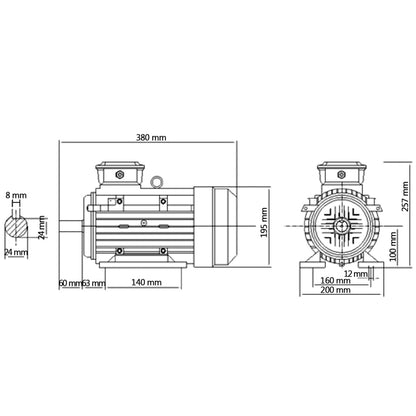 Elektromotor 3 fase 3 kW/4 pk 2-polig 2840 rpm aluminium 380 v 3 kw
