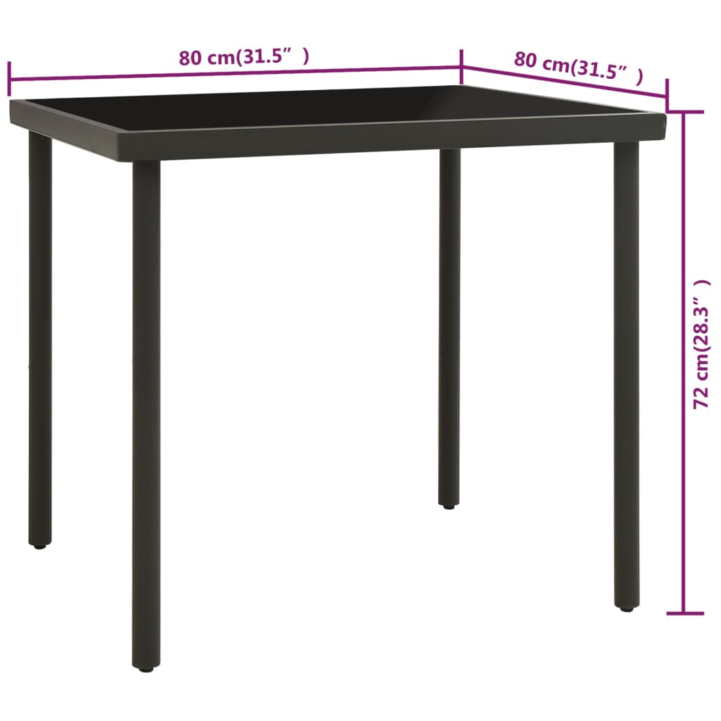 Tuintafel 80X80X72 Cm Glas En Staal Kleurig Antraciet