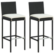 Garden bar stools with cushions 2 pcs poly rattan black