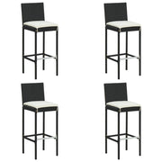 Garden bar stools with cushions 4 pcs poly rattan black