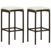 Bar stools with cushions 2 pcs poly rattan brown