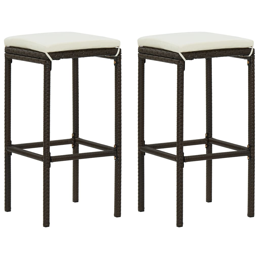 Barkrukken Met Kussens Poly Rattan 2 Bruin