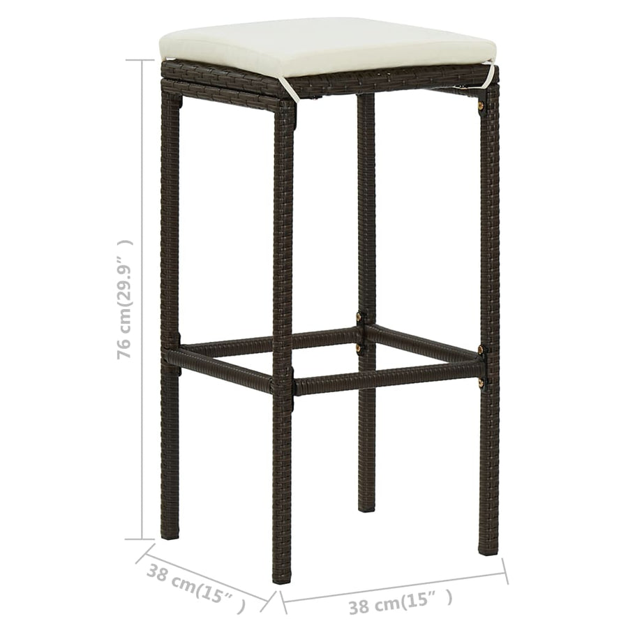 Barkrukken Met Kussens Poly Rattan 2 Bruin