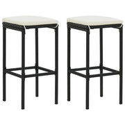 Bar stools with cushions 2 pcs poly rattan black