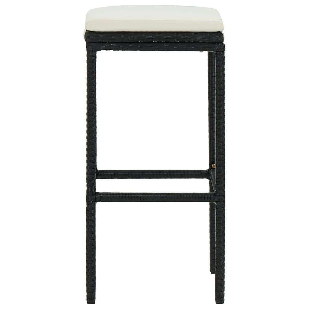 Barkrukken Met Kussens Poly Rattan 2 Zwart