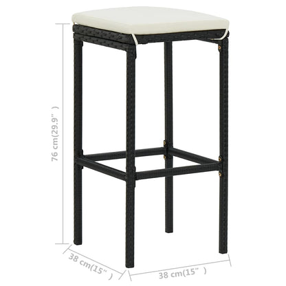 Barkrukken Met Kussens Poly Rattan 2 Zwart