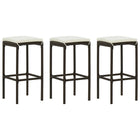 Bar stools with cushions 3 pcs poly rattan brown
