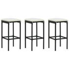 Bar stools with cushions 3 pcs poly rattan black