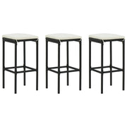 Barkrukken 3 stuks poly rattan zwart 38x38x76 cm