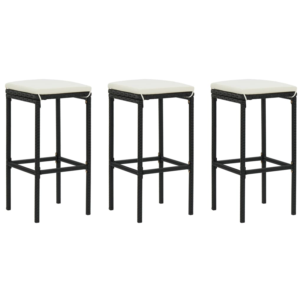 Barkrukken Met Kussens 3 St Poly Rattan Zwart
