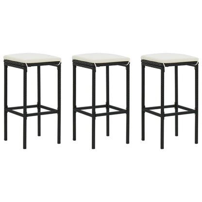 Barkrukken Met Kussens 3 St Poly Rattan Zwart