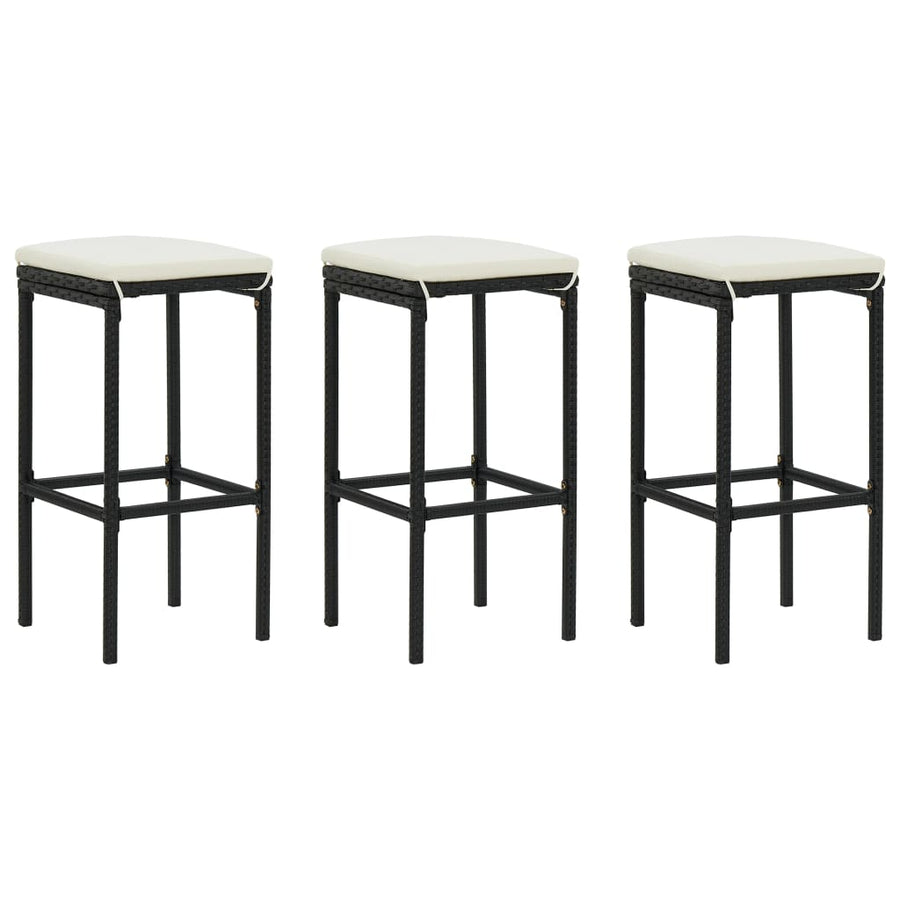 Barkrukken Met Kussens 3 St Poly Rattan Zwart