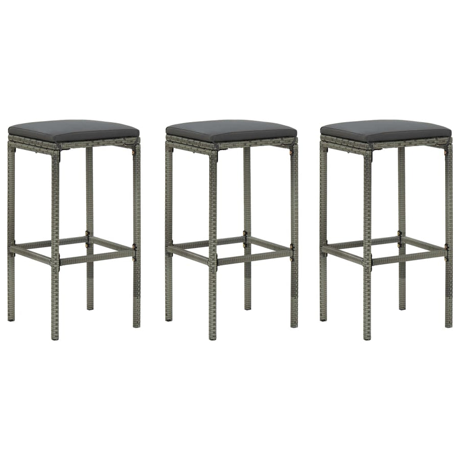 Barkrukken Met Kussens Poly Rattan 3 Grijs