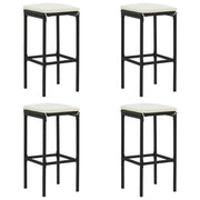 Bar stools with cushions 4 pcs poly rattan black
