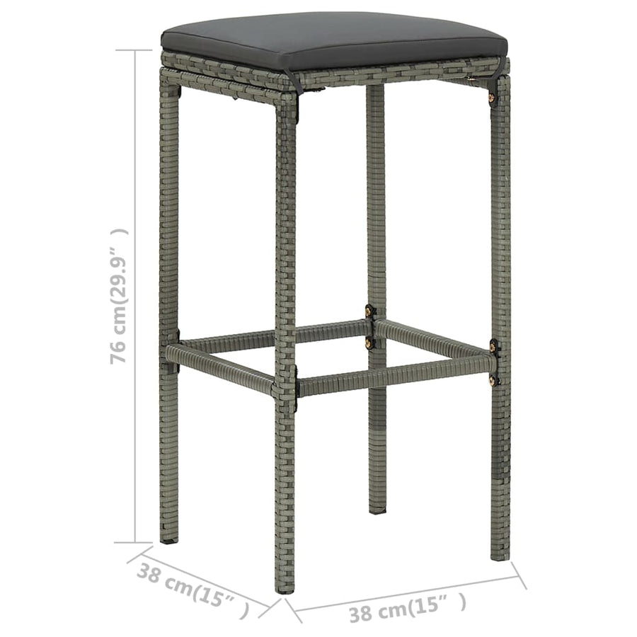 Barkrukken Met Kussens Poly Rattan 4 Grijs