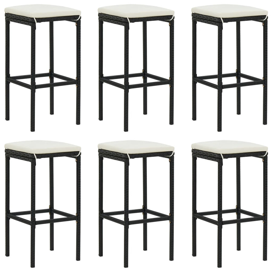 Barkrukken Met Kussens Poly Rattan 6 Zwart