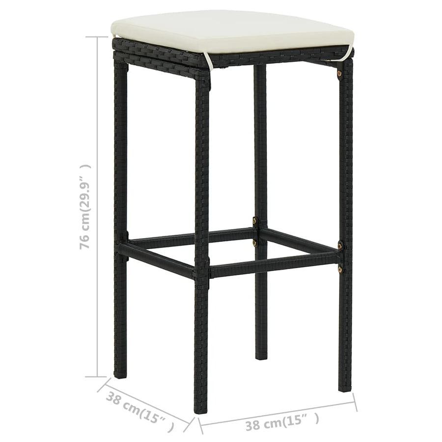 Barkrukken Met Kussens Poly Rattan 6 Zwart