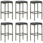 Bar stools 6 pcs with cushions poly rattan grey