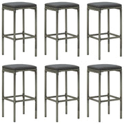 Barkrukken 6 st poly rattan grijs 38x38x76 cm