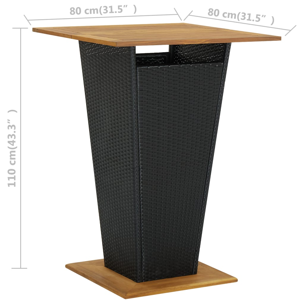 Bartafel 80x80x110 cm poly rattan en massief acaciahout zwart 80 x 80 x 110 cm Zwart