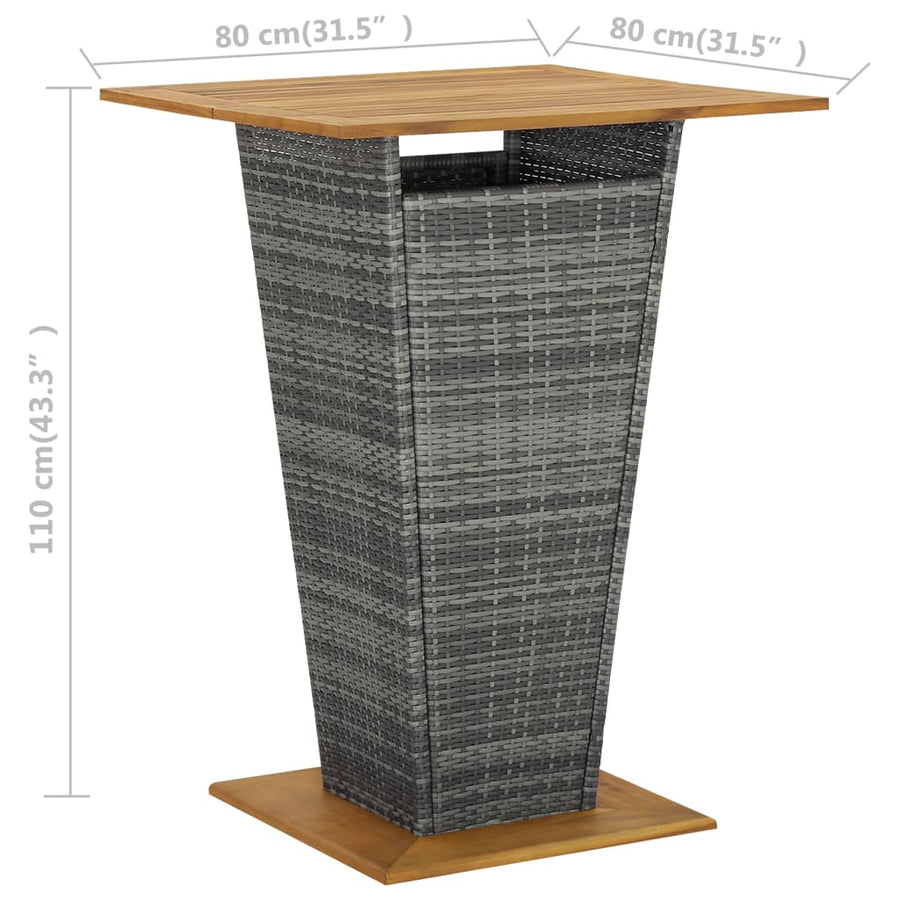 Bartafel 80x80x110 cm poly rattan en massief acaciahout grijs 80 x 80 x 110 cm Grijs
