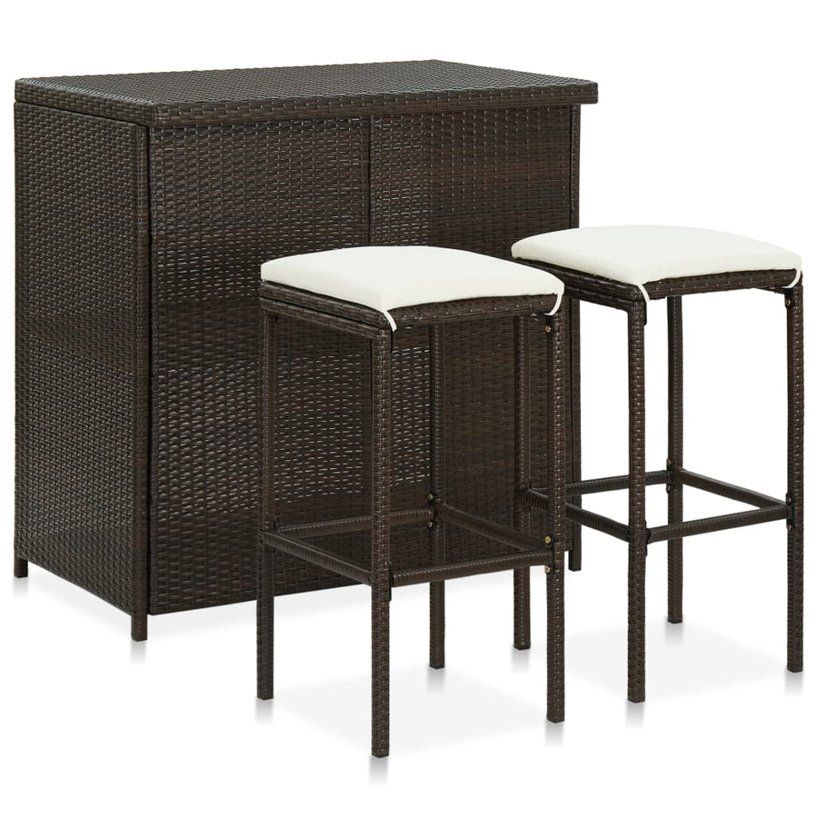 3-Delige Barset Poly Rattan Bruin