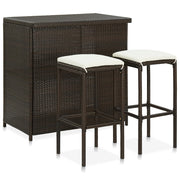 3-piece poly rattan bar set brown