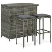 3-piece Bar Set poly rattan grey