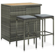 3-piece Bar Set poly rattan grey