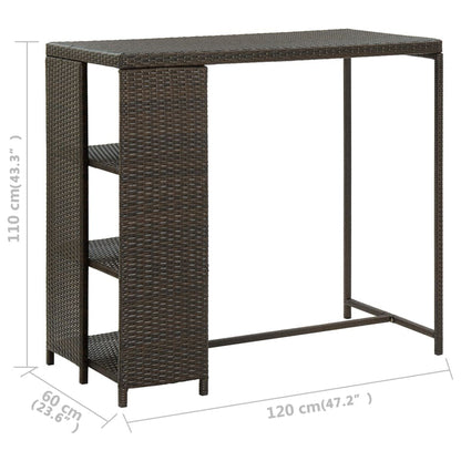 Bartafel Met Opbergrek 20X60X0 Cm Poly Rattan Bruin